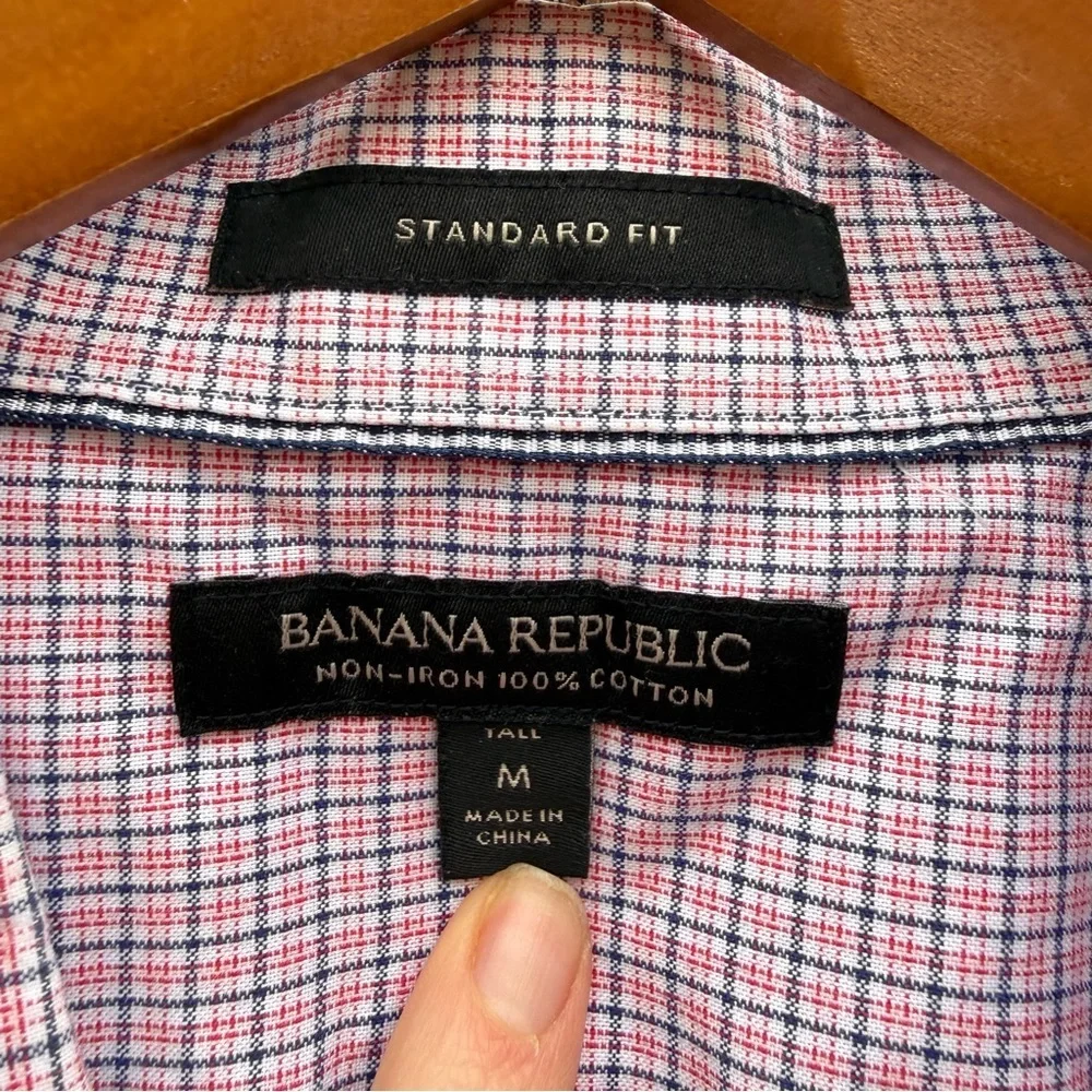 BANANA REPUBLIC Men's Blue Red Plaid Long Sleeve Button Down Shirt Medium Tall
